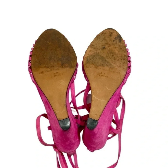 Robert Clergerie Pink Suede Wrap Up Gladiator Lace Wedges - Picture 6 of 6